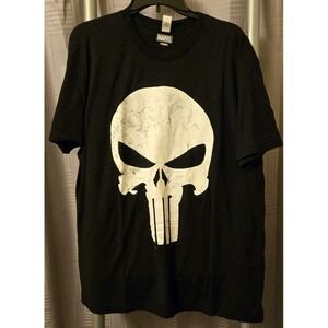 Marvel The Punisher Black T-Shirt Scratch Logo Distressed Graphic Tee Men XLarge